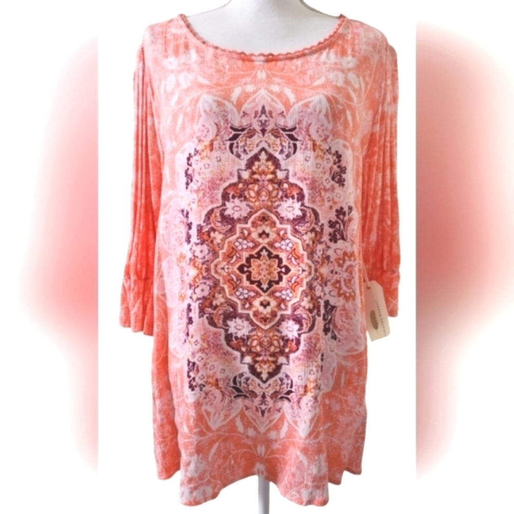 FARMERS MARKET RUFFLE SLEEVE BLOUSE SZ XL CORAL PURPLE - Picture 2 of 8